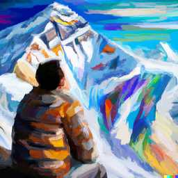 someone gazing at Mount Everest, painting by Leonid Afremov generated by DALL·E 2